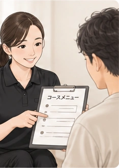 セラピストがお客様へコースを説明する様子