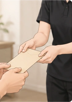 施術前に料金を支払う様子